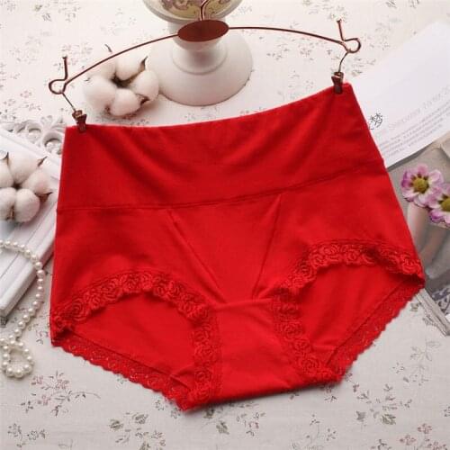 Sexy High-Waist Ladies Briefs Cotton Lace Womens Underwear Sweat-Absorbent Breathable Triangle Seamless Panties