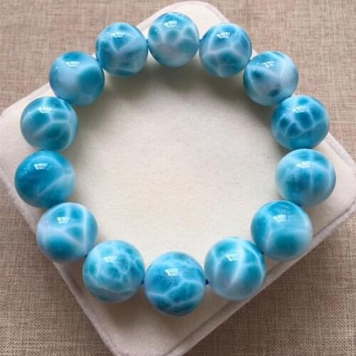 Larimar blue round bracelet 14-15MM 18cm wholesale for women xmas gift AAAAA