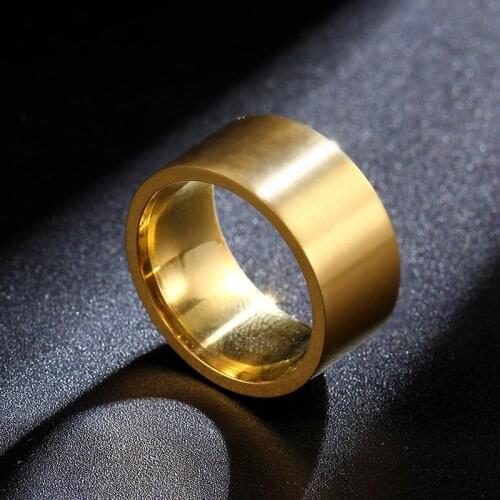 MANGOSKY 10mm Bright Gold Color Titanium Ring for Men and Women