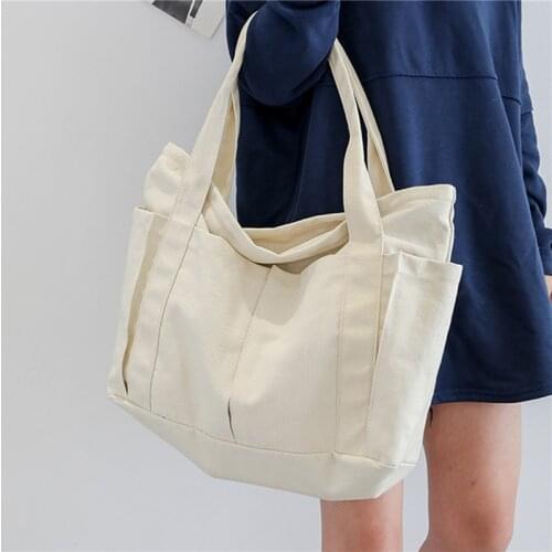 Canvas Multi-pockets Handbag For Student School Teacher Fabric Leisure Top-handle Bag For Teenager Big Jumbo Diaper Bag