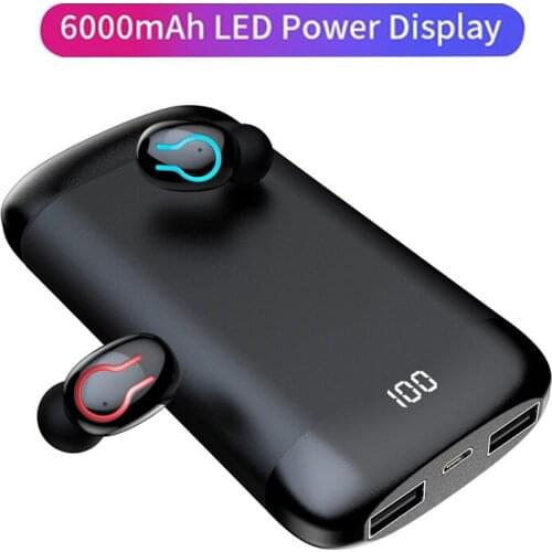 TWS Q66 True Wireless Headphones IPX5 Waterproof Mini Sports Earphone Bluetooth 5.0+EDR TWS Earbudswith 6000mAh Large Battery