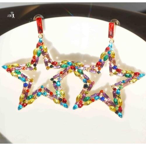 YaYi Jewelry Multi Huge Star Dangle Crystal Women Ancient Gold Color Wear Ear Band Tassel Wedding Stud Drop Hoop Clip Earrings