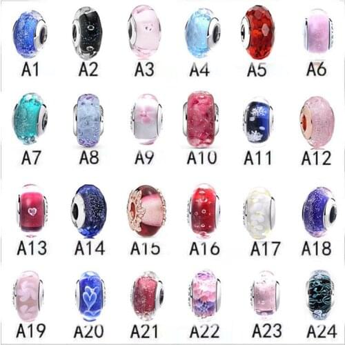 S925 Sterling Silver Beads Deep Blue Ocean Series Murano Glass Ripple DIY Ladies Jewelry Bracelet Suitable For Pandora Beaded