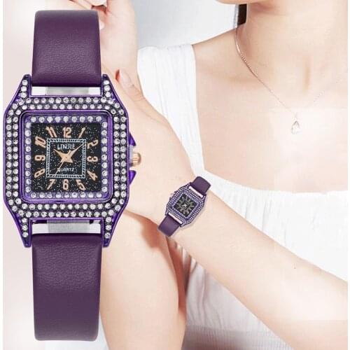 Retro Women Gypsophila Fashion Watches Small purple Ladies Wristwatches Brand Casual Woman Leather Quartz Clock Drop Shipping