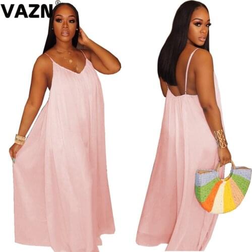 VAZN Hot 2020 Elegant Women Holiday A-line Loose Rompers Womens Jumpsuit Sexy Fashion Sleeveless Strap Long Jumpsuits