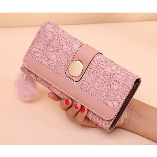 Women Wallet Winter New Arrival Coin Purse Fashion Hairball Long Card Wallet for Women Luxury Hand Bags Leather Phone Purse