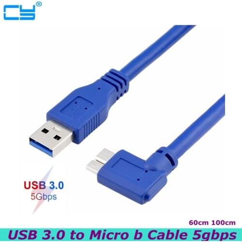 High Speed USB 3.0 to 90 Degree Right Angled Micro B Cable for Mobile Hard Disk USB 3.0 Cable line 60cm/100cm