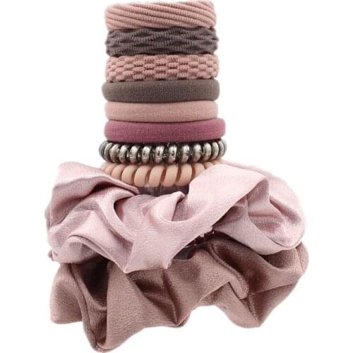 10Pcs/pack Women Hair Accessories Set Textured Seamless Nylon Rubber Band Spiral Cord Hair Tie Satin Scrunchies No Crease Comfy