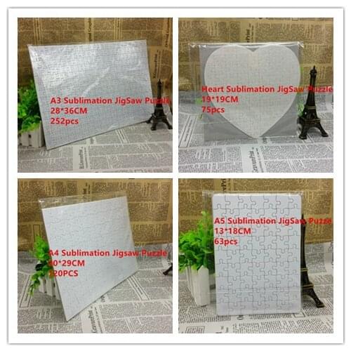 100pcs/lot Free Shipping A4 /A3/A5/ Heart Sublimation Blank Puzzle DIY Craft PaperJigsaw Puzzle For Sublimation Ink Transfer