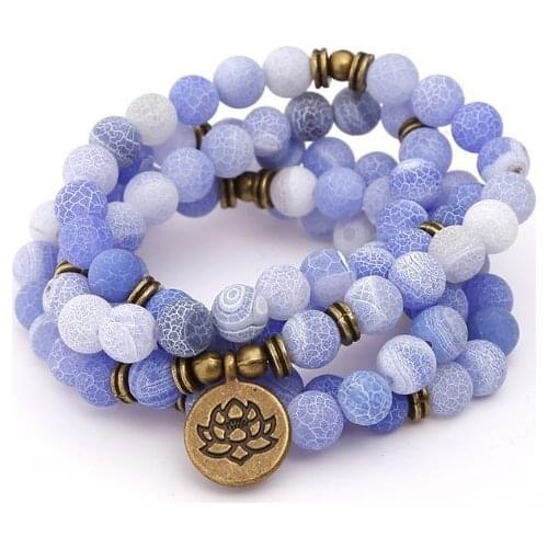 108 beads 8mm elastic adjustable Lotus life tree Buddha OM eye Chakra Reiki agate Onyx Yoga Bracelet necklace 5fh4