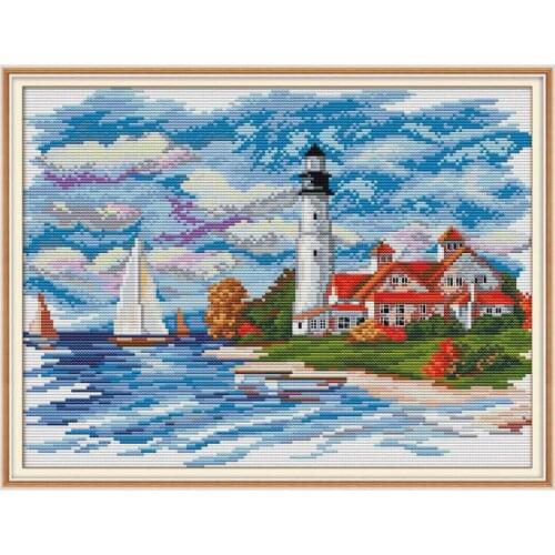 11/14/16/27/28 The seaside lighthouse counted scenery Cross Stitch Set DIY DMC Cross-stitch Kit Embroidery Needlework Home Decor