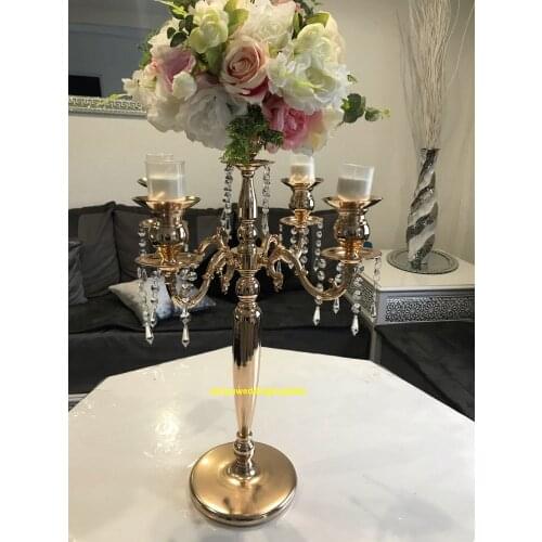 12pcsGold Silver Plated Metal Flowers Vases with Candle Holders Road Lead Table Centerpiece Stand Pillar Candlestick For Wedding