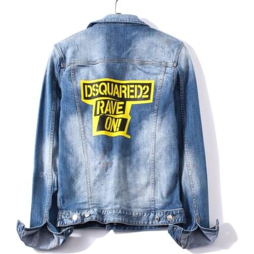 2021 Italy Style Dsquared2 Brand Jacket Mens Badge Letter Denim Jacket Luxury Outerwear & Coats Blue Denim Slim Jacket for Men