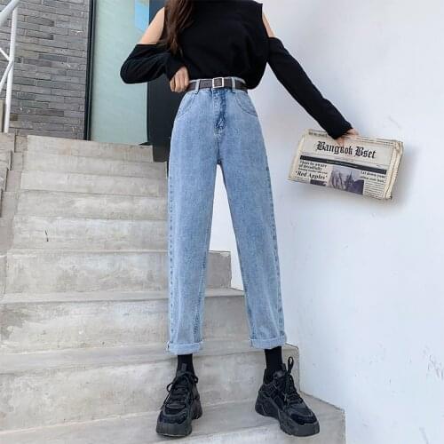 2021 Streetwear Loose Female Denim Jeans Buttons Zipper Ladies Jeans Vintage High Waist Straight Jeans Pant for Women