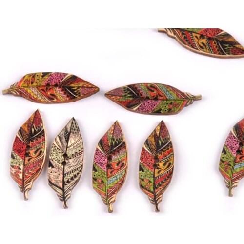 25pcs 15x42mm Vintage Feather Pattern Wooden Buttons For Sewing Apparel Decoration Scrapbooking Handmade Craft Supplies M1764