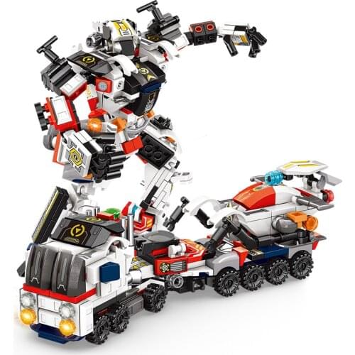 378PCS Mechanical Vehicle 8in1 Carriage Tractor Building Blocks Deformation Robot Model Sets Educational Toy for Children Gifts
