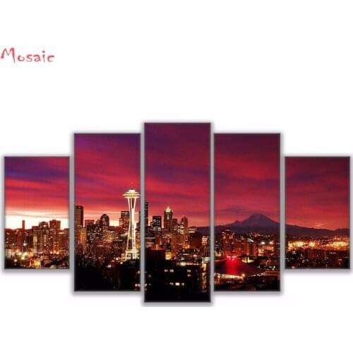 5pcs Diamond Embroidery"city night"5D DIY Diamond Painting Cross Stitch Full Square Rhinestone Mosaic 3D picture Decoration