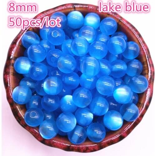 New 50pcs/lot 8mm Imitation Natural Opal Beads Round Lake Blue Resin Spacer Beads for Jewelry Making DIY Bracelet