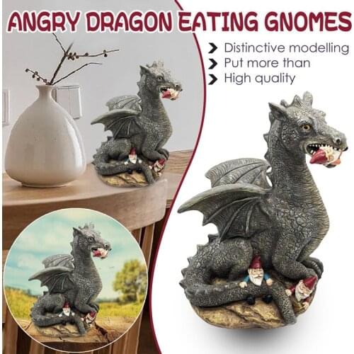 Angry Dinosaur Eating Gnomes Garden Yard Art Decor Dinosaur Garden Ornament Decoration Home Decor Indoor Outdoor Statue
