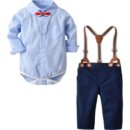 Baby Boys Summer Set Lapel Rompers +overalls, Toddler Handsome Gentleman Suspenders Trousers Set Outfit Baby Clothes 6-24M