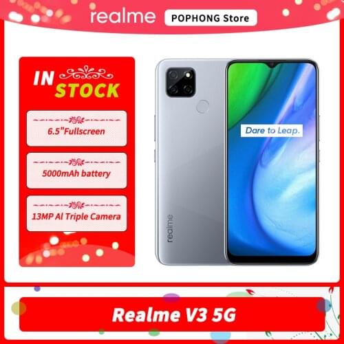 Global Firmware Realme V3 5G Mobile Phone 6.5 inch 6GB RAM 128GB ROM MediaTek 720 Octa Core Fingerprint ID 18W Quick Charge
