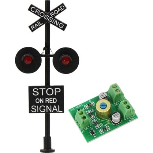JTD877RP 1set HO Scale 6cm Railroad Crossing Signals 2 heads LED made + Circuit board flasher