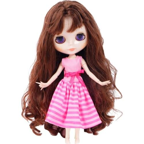 Cute Pink Summer Striped Mini Dress Bowknot Gown Party Skirt Daily Doll Accessories Clothes for Blythe Doll 11.5 Inch Toy