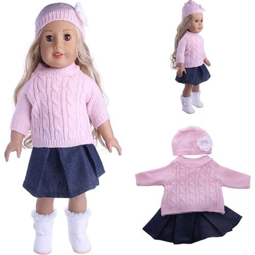 Fashion Sweater Suit Dress Fit 18inch Doll Clothes Sweater Skirt Hat Set