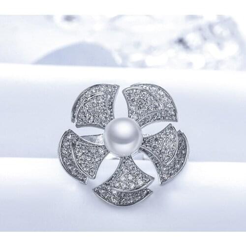 2021 New Fashion Anxiety Spinner Ring For Women High Quality Cubic Zirconia White Gold Plated Rings Jewelry With Fake Pearl