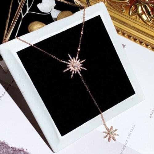 New Korea Simple Fashion Temperament AAAzirconia Two Sunflowers Necklace for Women Engagement Wedding Gift for Bride Wholesale