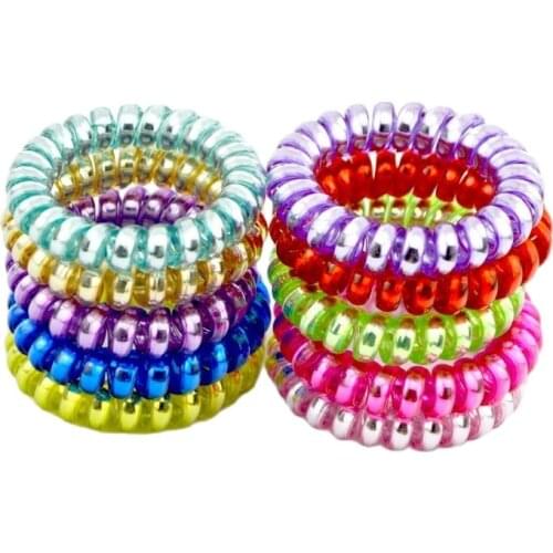 Wholesale 10Pcs Size 5.5CM Bright TPU Telephone Wire Shape Women Headwear Elastic Hair Bands Rope Tie Accessory