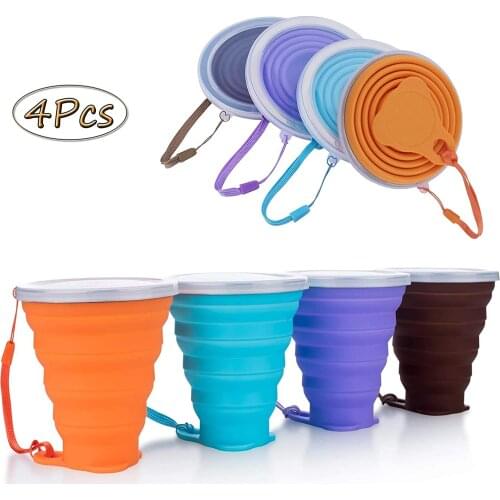 Portable Collapsible Coffee Cups with Lids Silicone Tea Travel Mug Folding Camping Drinking Coffee Mugs Collapsible Coffee Cup