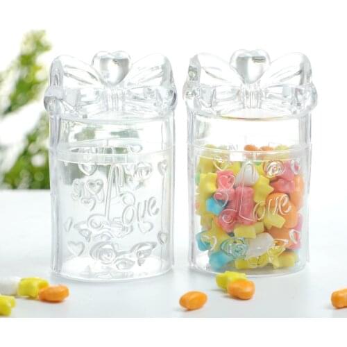 Transparent Bowknot Shape Plastic Mini Hollow Gold Foil Cake Candy Box Wedding Favor Marriage Baby Gift Treat Box Party Supplies
