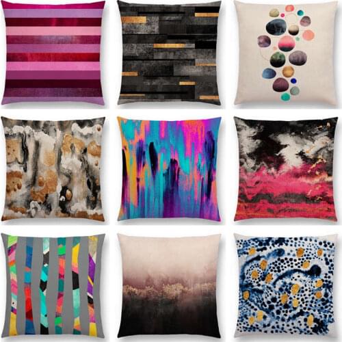 Rainbow Colorful Pebbles Abstract Ripples Fusion Stripe Tropical Sticks Natural Spring Sunrise Skyline Cushion Cover Pillow Case