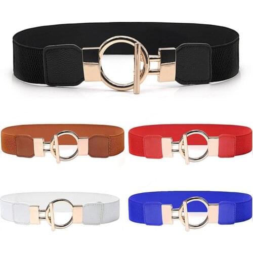 Belts For Women Simple Wide Waistband Women Metal Round Buckle Decoration Dresses Belt Waist Belts Lady Girls Leisure Waistband