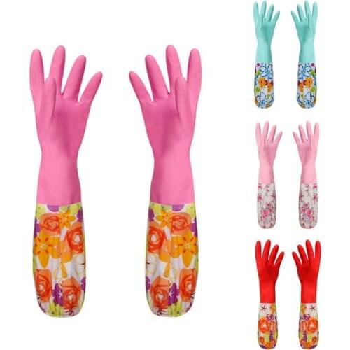 Rubber Latex Dish Washing Cleaning Thick Warm Long Gloves Household Kitchen Tool