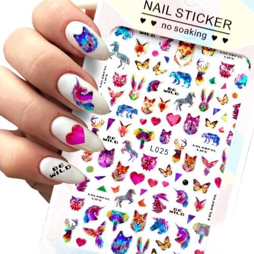 2021 New 3D Bohemia Self-Adhesive Animal Flower Design Laser Glitter Nails Stickers Acrylic Decorations Manicure Z0489