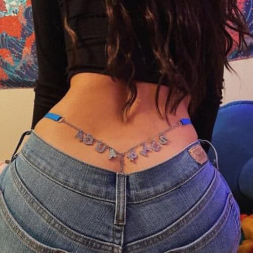 Sexy Personality Crystal Letters Waist Body Chain For Women ANGEL Baby Girl LIBRA AQUARIUE Bikini Thong Body Chain Jewellery