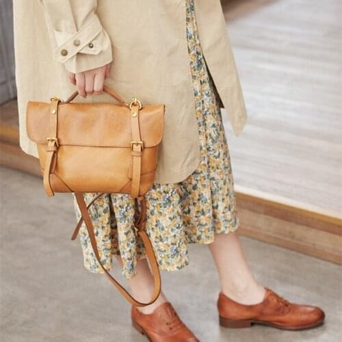 Messenger Bag Women Leather Handbag Soft Leather Shoulder Bag New Art Japanese Vintage Leather Yellow Brown Retro,shoulder Bag