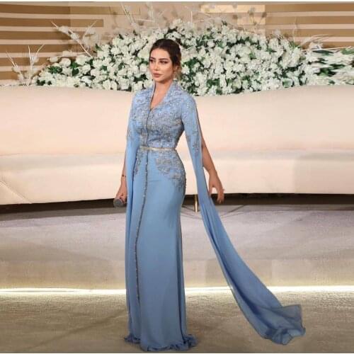 Light Blue Moroccan Caftan Evening Dress A-Line Floor Length Summer Dress WIth Applique Special Occasion Prom Dress Custom Made