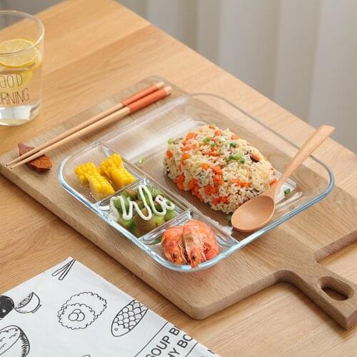 Tempered Glass Grid Plates Sushi plate Salad Plate Dinner Plate Western Plate Heat-resistant Tableware Chinese Dumpling Plate Wi