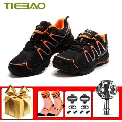 TIEBAO Cycling Sneakers Leisure Sapatilha Ciclismo Mtb SPD Shoes Self-locking Breathable Rubber Sole Non-slip Mountain Bike