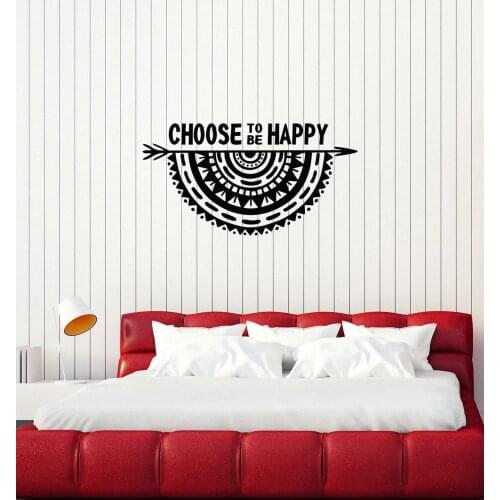 Vinyl Wall Decals Mandala Arrow Ethnic Style Inspirational Quote Interior Stickers Mural "choose to be happy " Lettering LC1482
