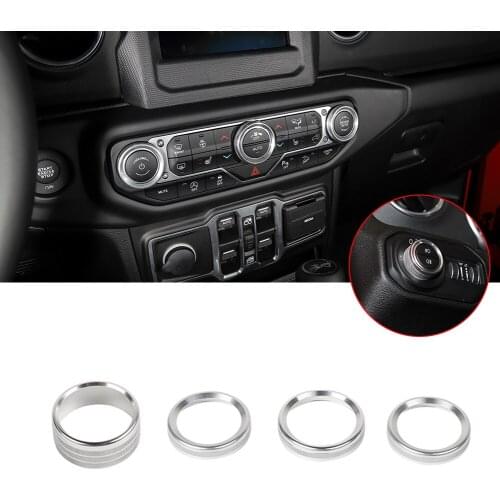 Inner Console Headlight & Air Condition Knob Cover For Jeep Wrangler JL 2018-2019 4pcs Silver/Black/Blue/Red Car Decor Car Trim