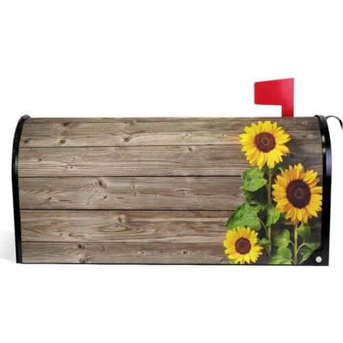 Waterproof Mailbox Cover Wood Pattern With Sunflower Mailbox Cover Postbox Storage Holder Farmhouse Post Letter Box Garden Decor