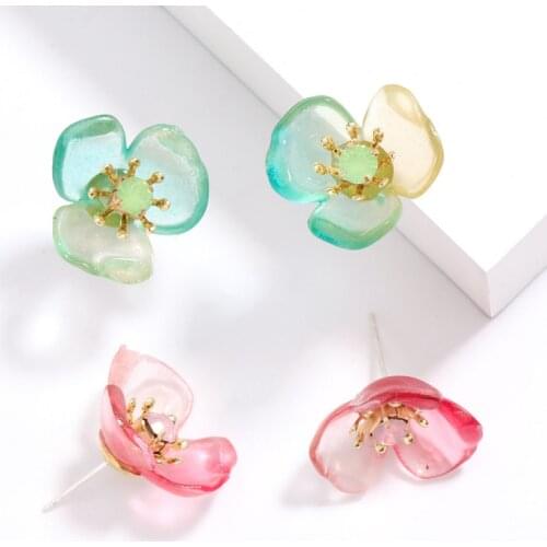 Find Me Simple Resin Flower Stud Earrings Women Cute Color Small Earrings Summer New Fashion Jewelry Accessories