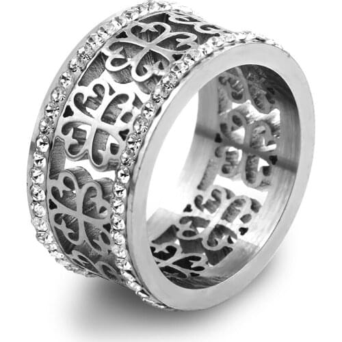 Flower Crystal Hollow Rose Gold Ring Female Stainless Steel Wedding Pink Fashion Rings For Women Anillos Cristal