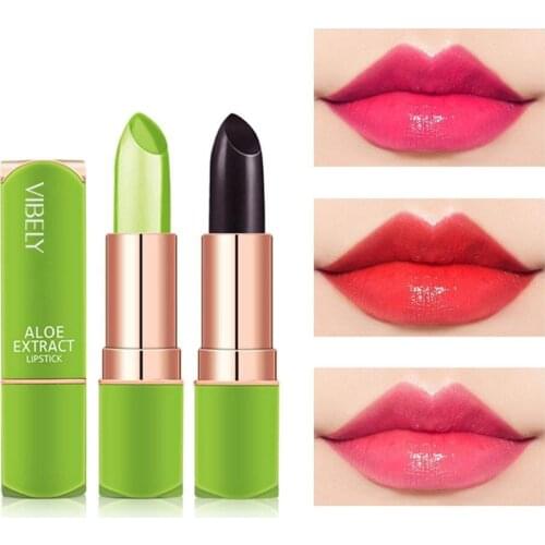 1PC Moisture Lip Balm Long-Lasting Natural Aloe Vera Lipstick Color Mood Changing Long Lasting Moisturizing Anti Aging Lip Gloss