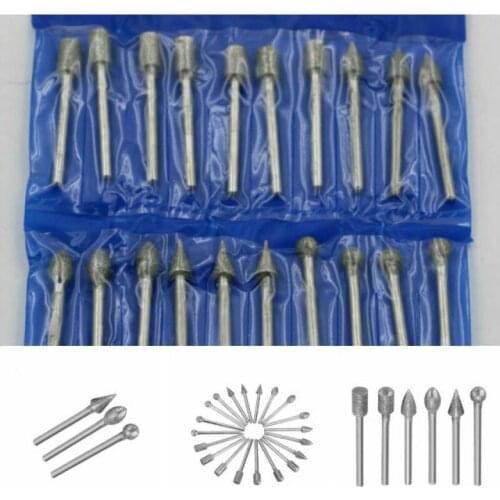 20PCS 3mm Diamond Pointed Drill Bit Wood Carving Knife Sharpening Needle Grinding Carving Polishing Set Drill Tool