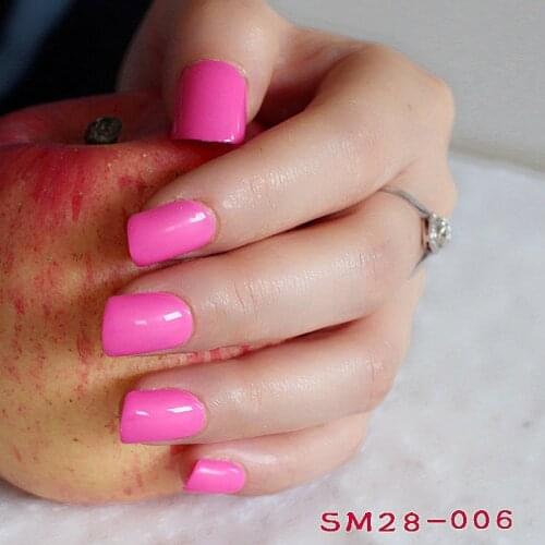 24 Hot Nail Refined Sugar Lovely Colors Fake Nails Middle Paragraph Shiny Surface Deep Pink 006